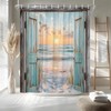 Ocean Beach Teal Barn Door Shower Curtain Hawaiian Sunset Scenery