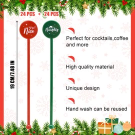 48 Pcs Nice Naughty Christmas Swizzle Sticks Plastic Drink Stirrers for Cocktails Coffee Tea and Cocoa Perfect for Christmas Parties Wedding Receptions and Festive Drink Decorations