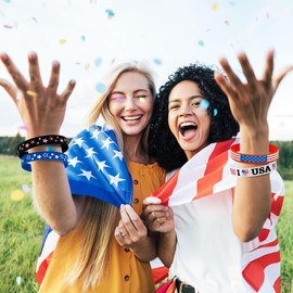 144PCS 4th/Fourth of July Accessories Party Favors: Patriotic Silicone Rubber Bracelets Bulk USA Flag Wristbands American Memorial Day Decorations Gifts Supplies