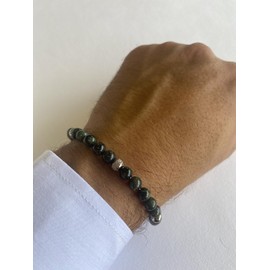10:10 Stainless Steel Bracelet and 6 mm Natural Green Jasper Stones Bracelet for Men and Women Adjustable Bracelet Made in Italy, Stainless steel, stone
