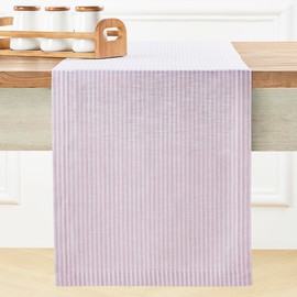Solino Home Raya Camino de Mesa de Lino 60 Pulgadas - 100% Lino Puro Rosa y White Camino de Mesa Corto 14 x 60 Pulgadas Ideal para tocador y mesas de café - Narrow Stripe