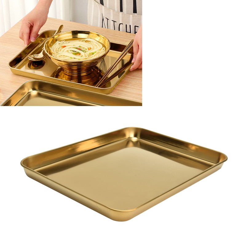 Stainless Steel Rectangular Tray Flat Bottom Plate Restaurant Home Golden