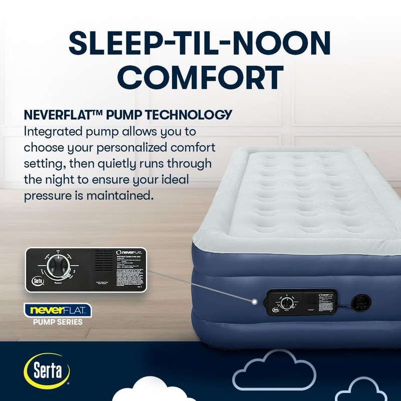 Serta 18" Raised Twin with Neverflat Pump Blue