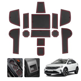 LUWU Car Non-Slip Rubber Mats for VW Taigo/Nivus 2021-2024 2025 Centre Console Non-Slip Mats Anti-Dust Cup Holder Rubber Mat for Door Seam Taigo 2023 Interior Accessories (Red)