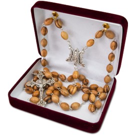 Silver Miraculous Medal Catholic Wooden Rosary for Men & Women, Holy Land Olive Wood Beads from Israel with INRI Crucifix Cross Pendant, Confirmation & Communion Rosaries for Men & Women