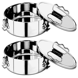 OKYMOTOR 2 Pack Flan Mold with Lid, Flanera Flan Mold 7.5×7.5×3in, Capacity 1.5 QT Baking Flan Maker, Flan Pan Stainless Steel with Lid and Handle for Fast Pot Making Cheesecake Cupcake Pudding