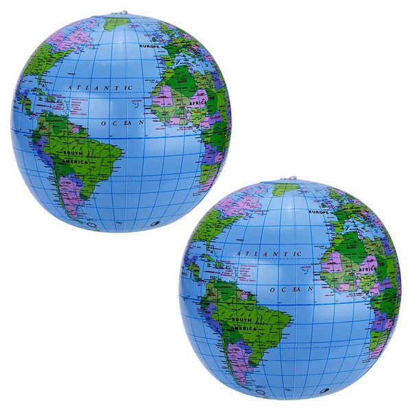 Pangda 2 Pack Inflatable Globe Blow up World Globe Beach Ball Globe for Party Bags, PVC Material (Blue,16 Inch)
