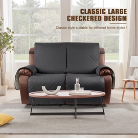 KinCam Waterproof Loveseat Recliner Cover, Non-Slip Reclining Couch Covers for 2 Seat, Recliner Sofa Cover Furniture Protector with Elastic Straps for Kids, Pets, Charcoal Gray