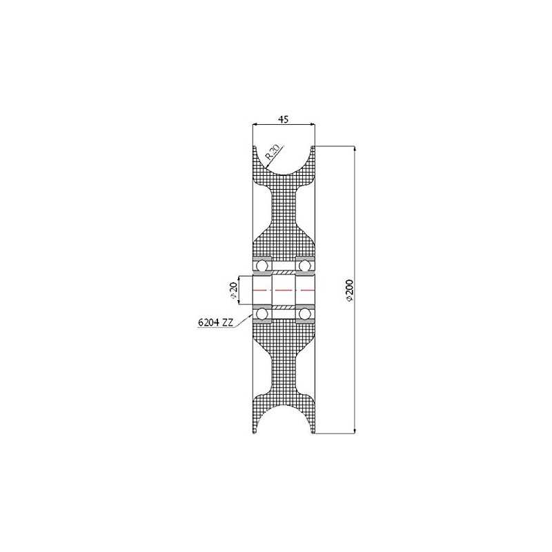 ZAB-S C200/40LL Profile Plastic Roller with Ball Bearing for Rope
