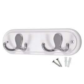 Headbourne Compact Door Wall Mounted Robe Coat Rack with 2 Double Hooks, Fixings Included, 22.5cm, Polished Chrome on White