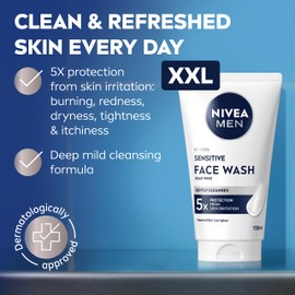 NIVEA MEN Sensitive Face Wash XXL (150ml), Soap-Free Face Wash for Men, Facial Cleanser with Chamomile Extract and Vitamin PRO Complex, Men's Skin Care Essentials