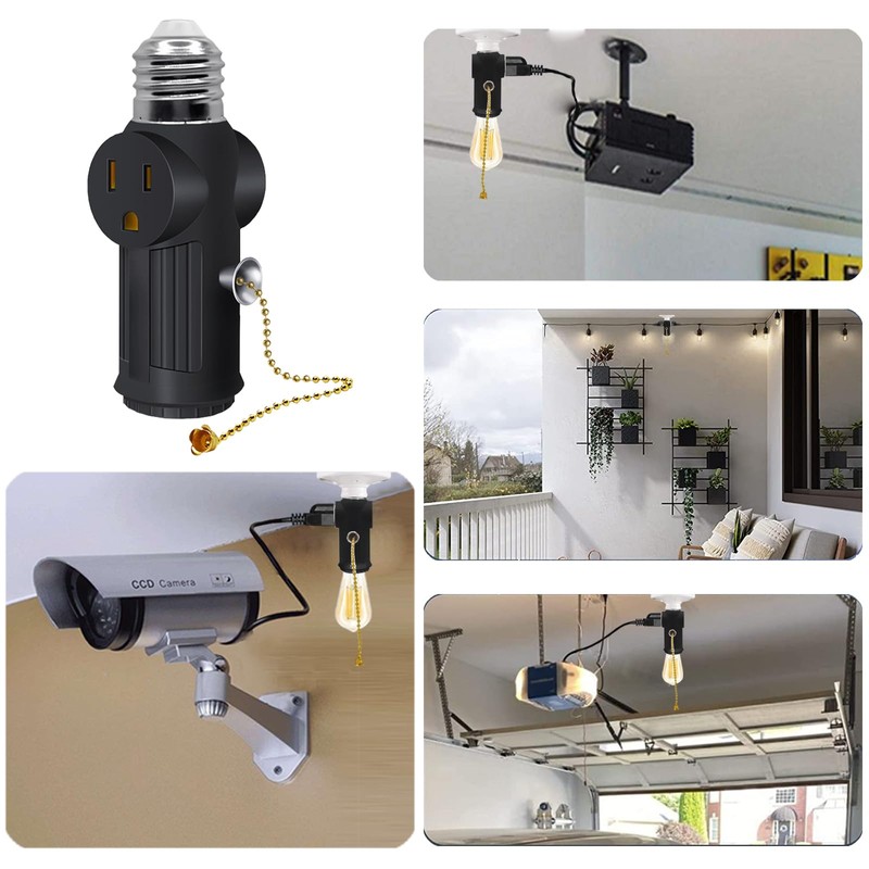 Light Socket to Plug Adapter,E26/E27 3 Prong Light Bulb Outlet