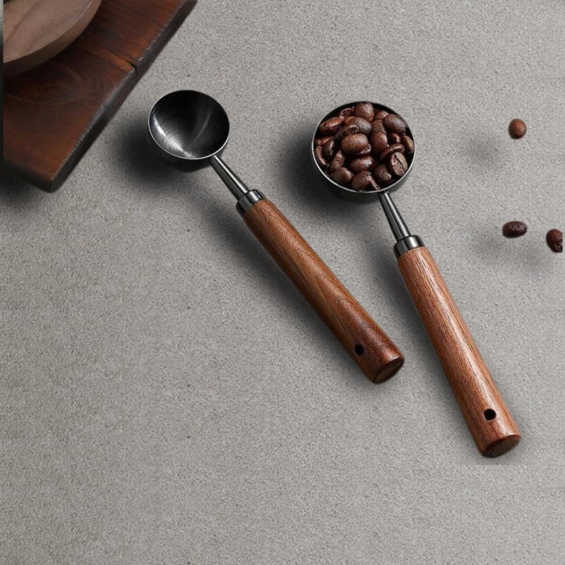Walnut Handle Stainless Steel Coffee Scoop Set (15ml + 30ml)