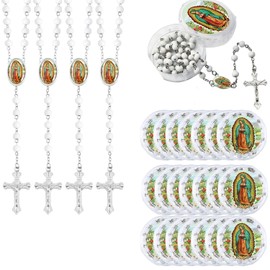 CAYOREPO 48 Pcs Scented Rosary Necklace Set with Gift Box – Wooden Bead Rosary with Crucifix for Women & Men, First Communion, Baptism, Party Favors (White)