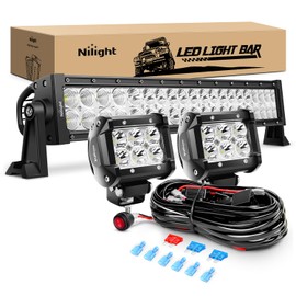 Nilight - ZH005 22Inch 120W Spot Flood Combo Led Light Bar 2PCS 4Inch 18W Spot LED Pods Fog Lights with 16AWG Wiring Harness Kit-2 Leads