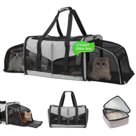 Inrlkit Cat Carrier with Litter Box - Cat Carrier for 2 Cats, Portable 2-in-1 Double ...