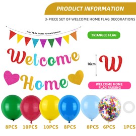 DERJDISF Welcome Home Decorations, Welcome Home Banners Balloons Set, Glitter Banner, Pennant Flag Bunting, Ideal for Family Reunion, Housewarming and Theme Party Supplies Decorations