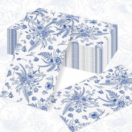 Blue and White Porcelain Cocktail Napkins, Disposable Floral Paper Napkins for Wedding Party Bridal Shower Baby Shower Birthday Dinner Tea Party Kitchen 15.7Inch x 13 inch