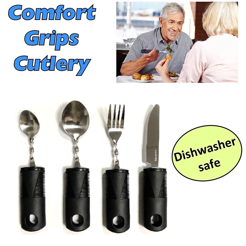 Extra Wide Handles Bendable Easy Grip Cutlery Set, Chunky Handles,