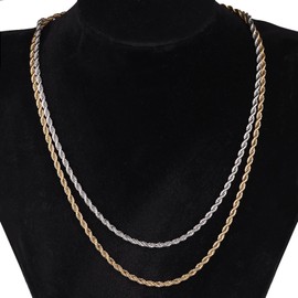 Zeshimb Rope Chain Necklace Layered Twisted Chain Choker Necklace Two Tone Gold Silver Chain Necklace Braided Rope Link Chain Necklace Hip Hop Jewelry for Women Men, Zinc, No Gemstone