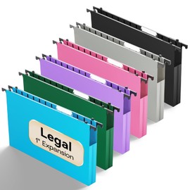 NORDUN Plastic Legal Size Hanging File Folders,Heavy Duty 1 Inch Expansion with Adjustable Tabs,12 Pack Reinforced Legal Expandable Hanging Folders,Filing Cabinet Folder for Bulky Files-Colorfu