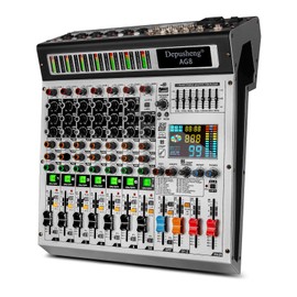 Depusheng AG8 Professional audio mixer 8 Channel with MP3 Player Source USB recording,With grouping and 2 AUX interfaces, 99DSP EFFECTfor Professional and Beginners