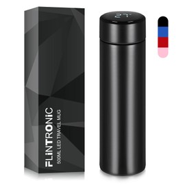 Flintronic Thermos Flask, 500 ml Water Bottle Vacuum Insulated Cup 304 Stainless Steel, LCD Touchscreen Temperature Display, Smart Cup Sealing Bottle Ideal for Hot and Cold - Black