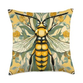 Yellow Jacket Art Nouveau Animal Wildlife Pattern Throw Pillow
