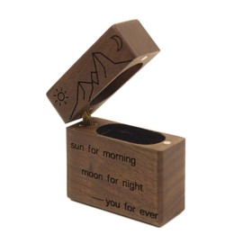DSHOM You for Ever Engraved Wooden Slim Proposal Engagement Ring Box, Walnut Flip Lid Ring Box for Proposal Wedding Ring Storage
