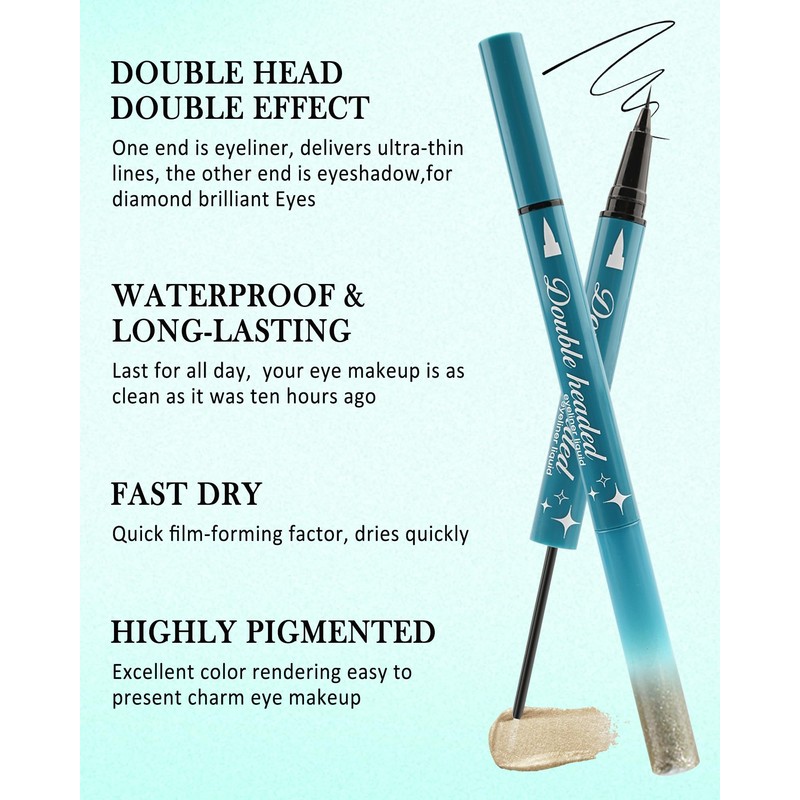 Double Ended Eyeliner Pen Quick Dry Waterproof Long Lasting Shimmer