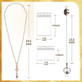 Disstong Wooden Beaded Lanyard for Women - Teacher Nurse ID Badge Holder - Retractable Breakaway Keychain for Keys (Cute Boho Style with Flower & Gold Beads)