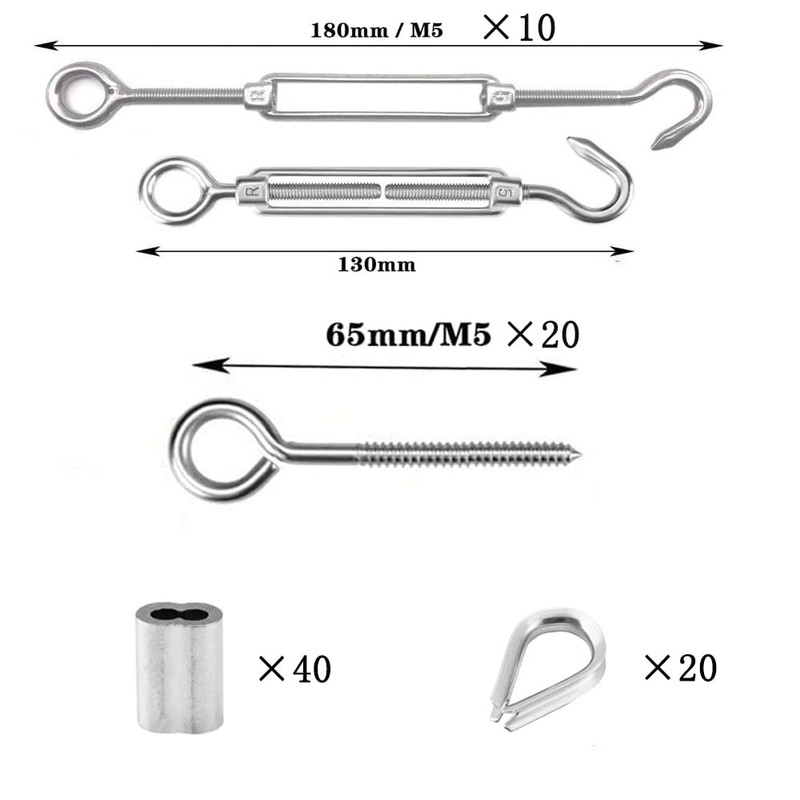 TooTaci Turnbuckle Wire Tensioner Kit for 2mm Wire Rope
