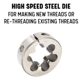 Drill America #4-36 X 13/16" OD UNS HSS Round Adjustable Die with Matching Die Handle (Wrench), Die Stock