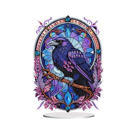 hospitian DIY Diamond Desktop Decoration Purple Crow, Crystal Diamond Art Painting Desktop Decorations Single Side, Diamond Decoration Suitable for Adult Beginners Home Office Decoration Crafts Gifts