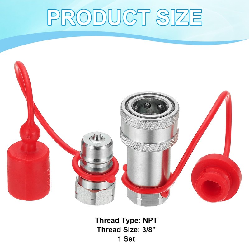 PATIKIL 3/8" NPT ISO-A Hydraulic Quick Disconnect Coupling, 1 Set
