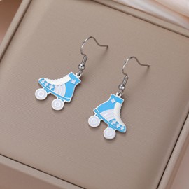 Roller Skate Pendant Earring Roller Skating Earrings Colorful Stainless Steel Skating Charm Sports Pendant Earring Inspirational Jewelry Gift for Women Skate Lover (Blue-S)