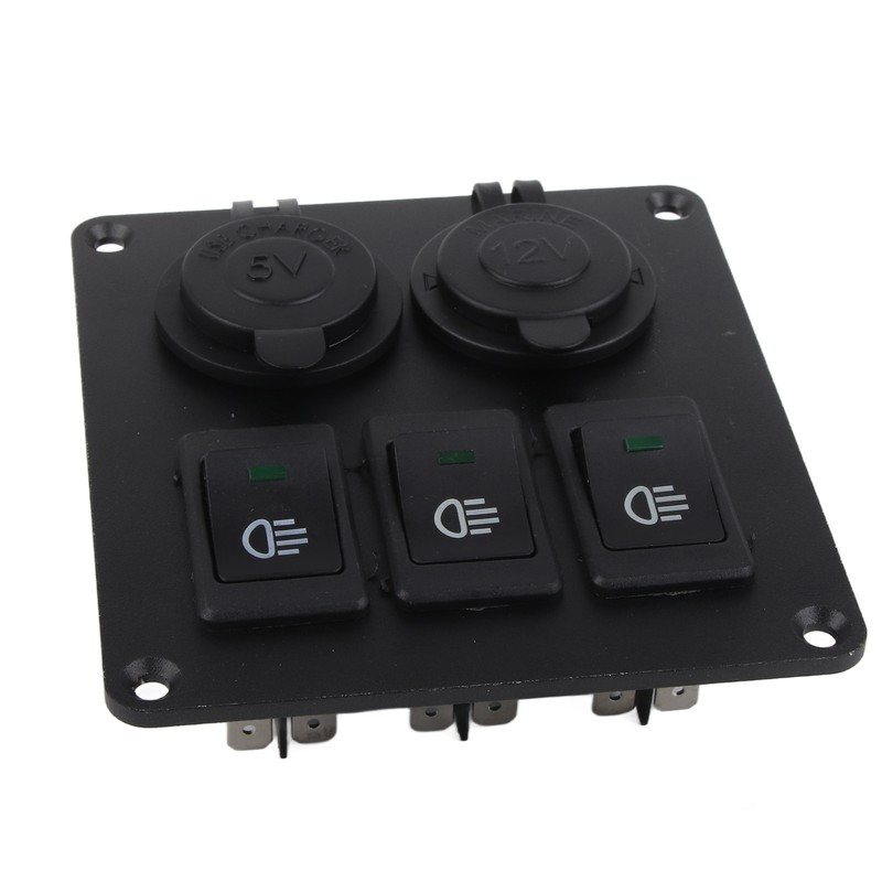 Car Marine 3+2combination LED Single Rocker Green Light Switch+Car Charger