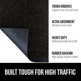 Gorilla Grip Gorilla Grip Traffic Guard Door Mat, Heavy Duty Welcome Mats, Commercial Office Space Doormat, Waterproof, Fade Resistant, Strong Rubber Backing, Low Profile, Shoe and Boot Scraper, 29x17, Jet Black