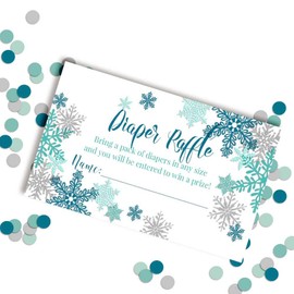 Amanda Creation Blue and Silver Snowflake Diaper Raffle Tickets for Boy Baby Showers, 20 2" X 3” Double Sided Insert Cards for Games, Bring a Pack of Diapers to Win Favors & Prizes!