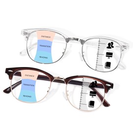 OPTOFENDY Progressive Multifocal Reading Glasses for Women Men Square Blue Light Blocking Classic Half Frame Computer Readers CBrown 3.0x