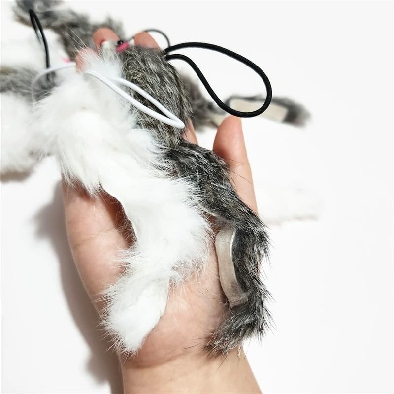 Rabbit Fur Mouse Cat Toys with Bell, Rope & Crinkle
