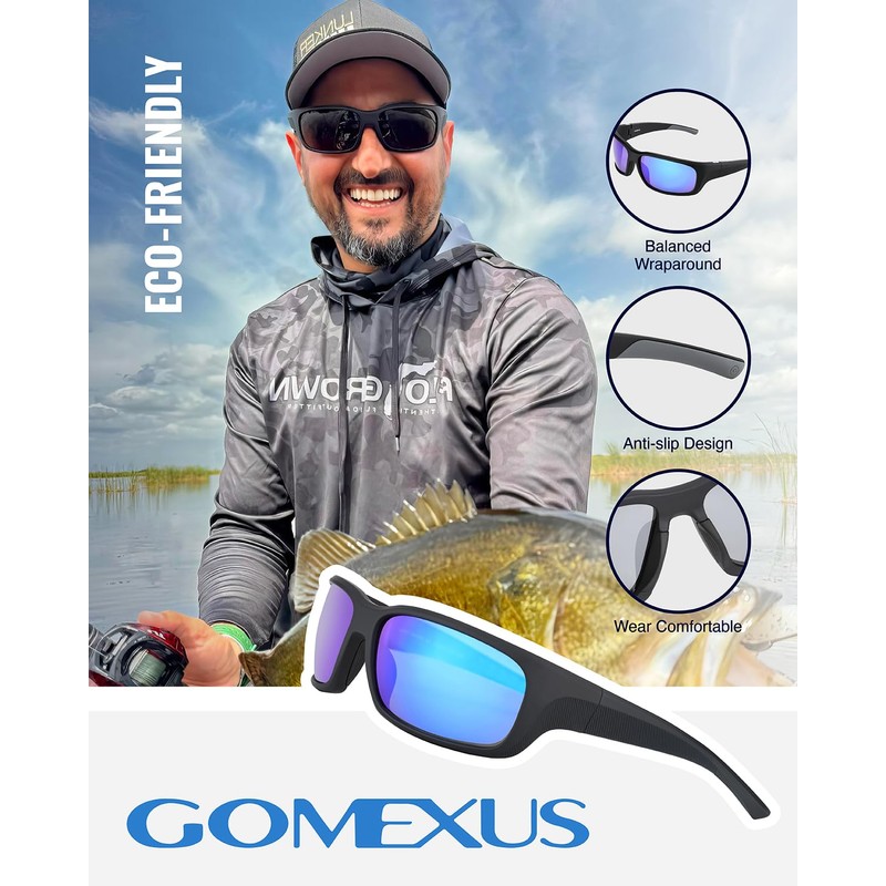GOMEXUS Polarized Sunglasses Wrap Around Driving Fishing Cycling Sports Men