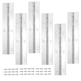 6Pack Silver Continuous & Piano Hinges 1.2" Open Width X 0.04" Thickness X 6'' Heavy Duty Piano Hinges with Hole Polished Stainless Furniture Hinges for Boats Cabinets Storage Box,36 Screw Included