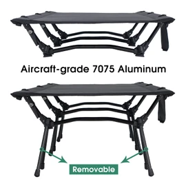 YOUGYM CAMPNACHT Ultralight Camping Cot with Leg Extenders, Aluminum Lightweight Folding Cot for Adults, Portable Backpacking Compact Tent Cot for Outdoor, Hiking, 1 Pack with 2 Use Modes, Black