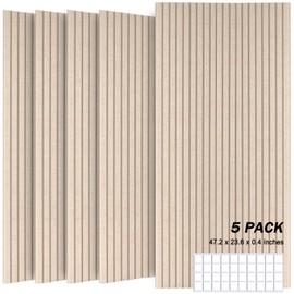 JVJVJ 5 Pack Acoustic Panels, 48" X 24" X 0.4" Decorative Sound Proof Felt Panels, Self-Adhesive Sound proof panels for walls, Creative Slotting Design. (Deep Camel)
