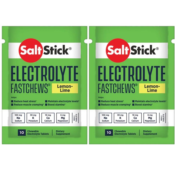 SaltStick Fastchews, Electrolyte Replacement Tablets for Rehydration, Exercise Recovery, Youth & Adult Athletes, Hiking & Sports Recovery, 2 x Packets of 10 Tablets (Lemon Lime)