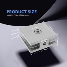 Shower Door Clamp, 2PCS 1.75"W*0.7"H Stainless Steel Clamp for Side Installation of 1/4"(6mm) to 1/2"(12mm) Thick Glass Panel, Brushed Nickel Silver