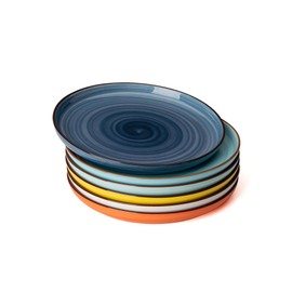 Sweese 7.4 Inch Porcelain Dessert Plates - Round Salad/Appetizer Plate Set, Microwave Dishwasher Safe, 6 Pack, Vibrant Colors