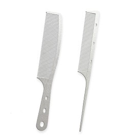 Dolmifapro 2 Pcs Stainless Steel Comb, Rat Tail Hair Combs, Pin tail Barber Comb, Hair Cutting for Hair Stylist, Metal Combs for Hair Women Wood Grain Design