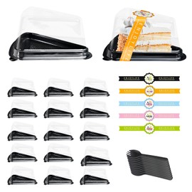 JIABEIUS JIABEIUS 100 Pack Cake Slice Containers with Lids, Plastic Pie Container Mini Cheesecake Box, Individual Clear Triangle Cake Pans with Sticker and Fork for Pies, Tiramisu, Mousse, Dessert